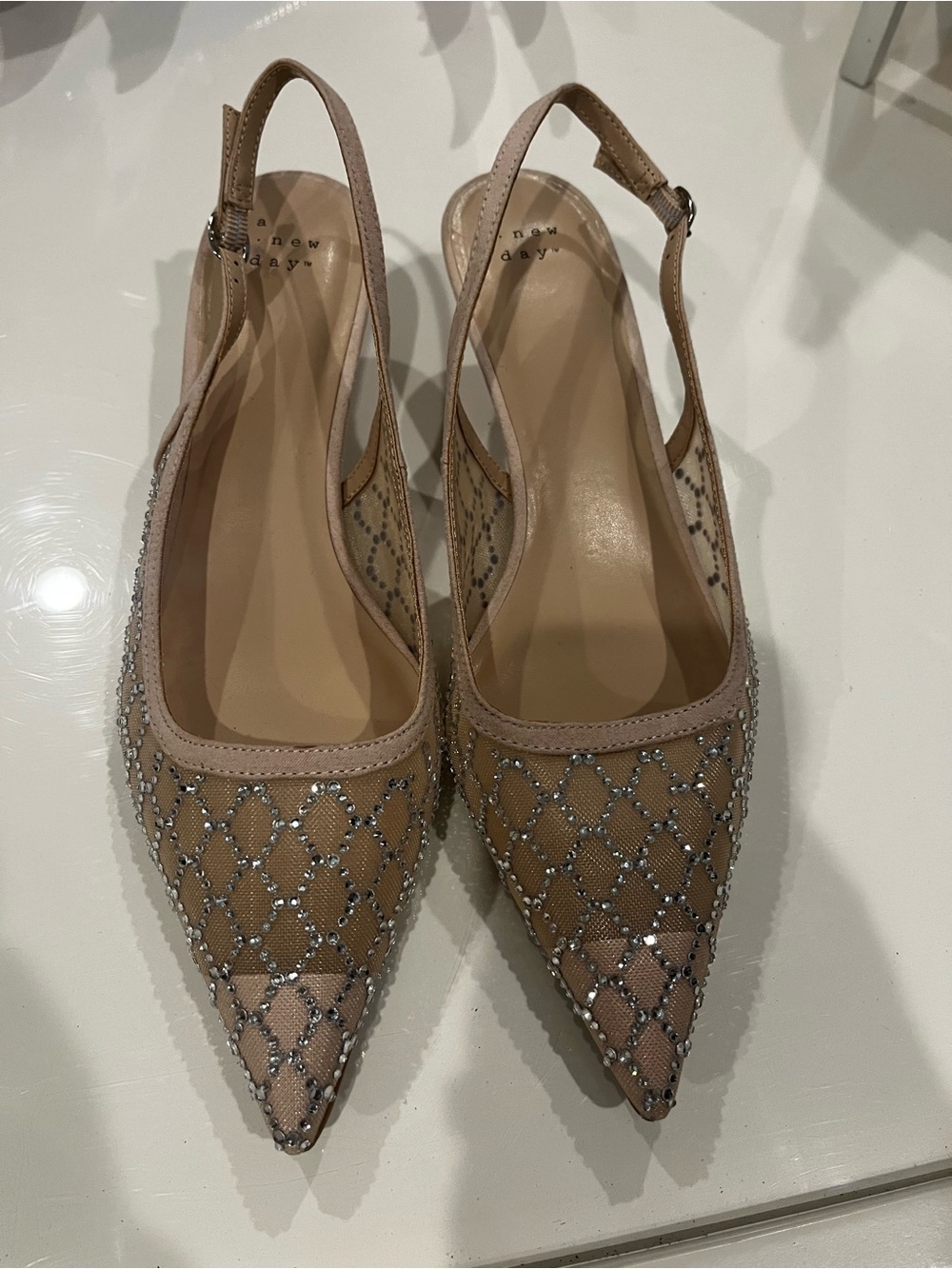 A New Day nude sequin slingback kitten heel